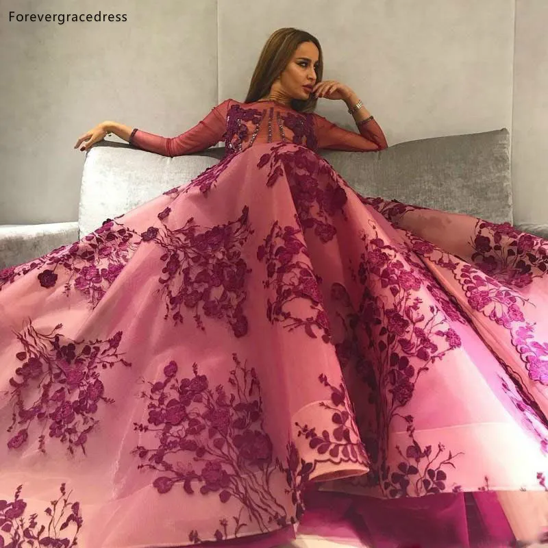 Burgundy Colour Long Sleeves Prom Dresses A Line Applique Party Gowns Women Wear Plus Size Available