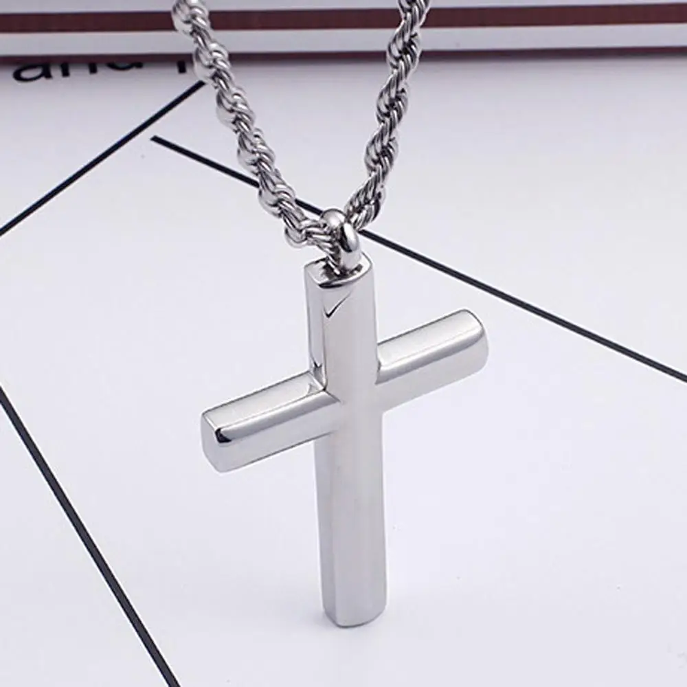 Fashion Cross Necklaces For Men High Polished 60cm Stainless Steel Silver Color Cross Jewelry Necklace Male Cheap Jewelry