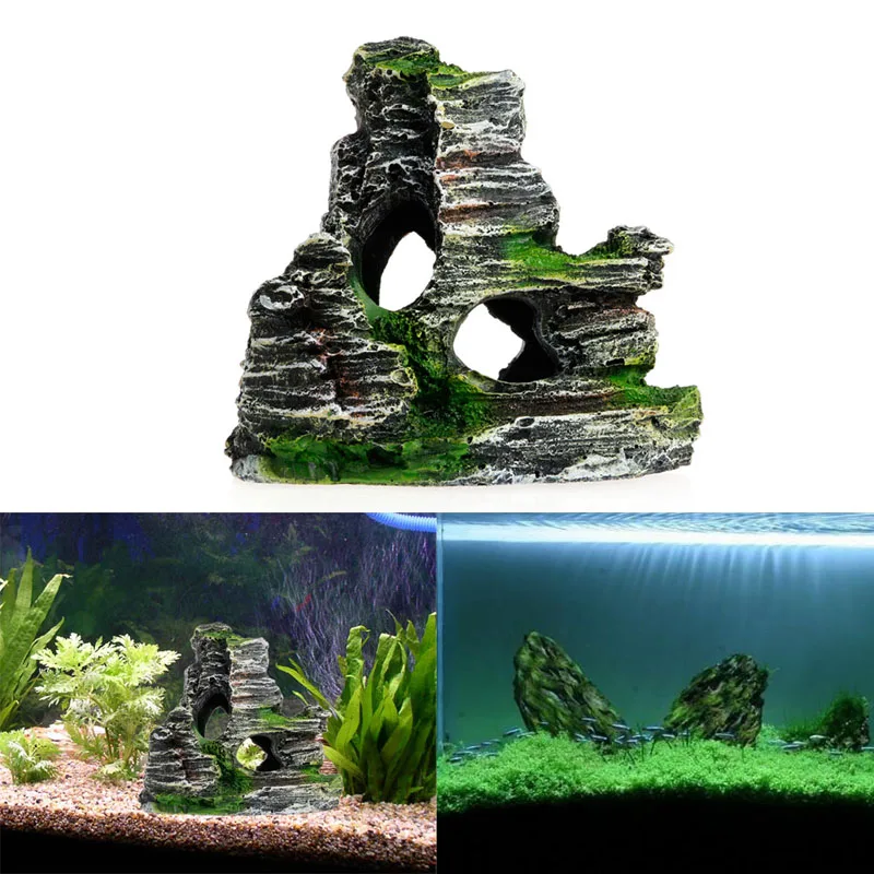 Aquarium Rock Mountain View Stone Cave Fish Tank Ornament Landscape Artificial Resin Decoration with Realistic Details