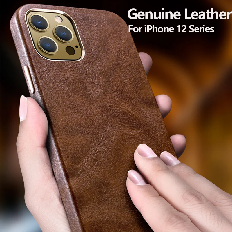 Genuine Leather Case for iPhone 16 Pro Max Vintage Real Skin Luxury Phone Back Cover for iPhone 15 Pro Max 14 Pro Business Men