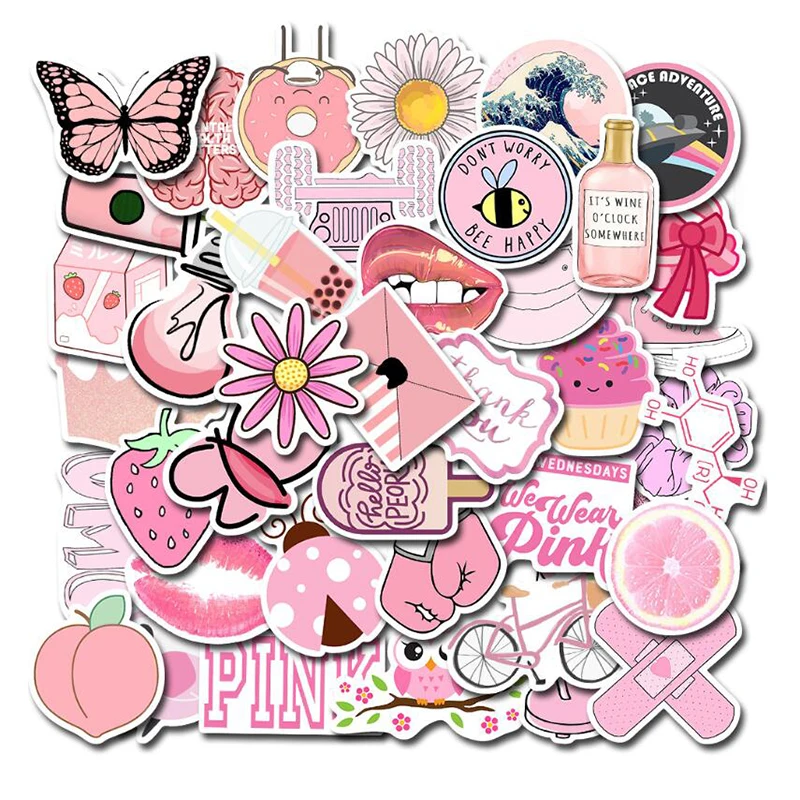 LL-052# 50/pcs Cute pink little fresh PVC sticker Personalized graffiti sticker Bike Phone Sliding Plate Graffiti Styling