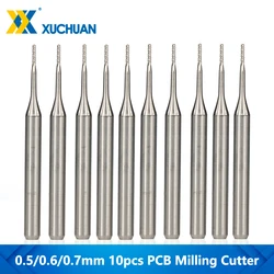 PCB Milling Cutter Set, Mill End Mill, PCB Gravação Bits, Shank CNC Router Bit, Carbide End Mill, 0.5mm, 0.6mm, 0.7mm, 3.175mm, 10Pcs