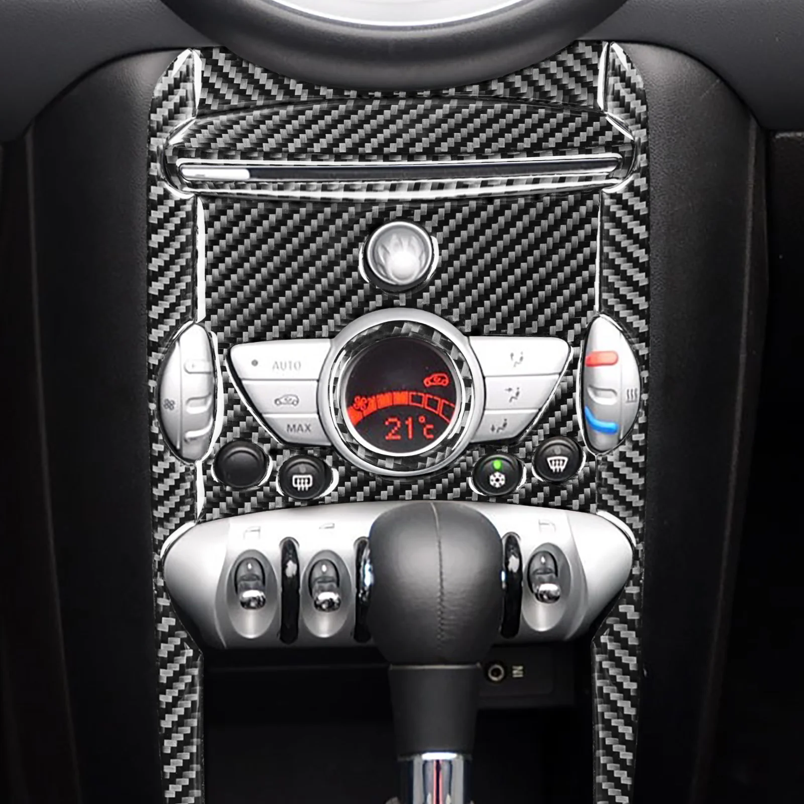 For Mini Cooper R56 R55 R57 2007-2010 Real Carbon Fiber Sticker Radio Control Shift Lift Panel Car Inside Decorative Accessories