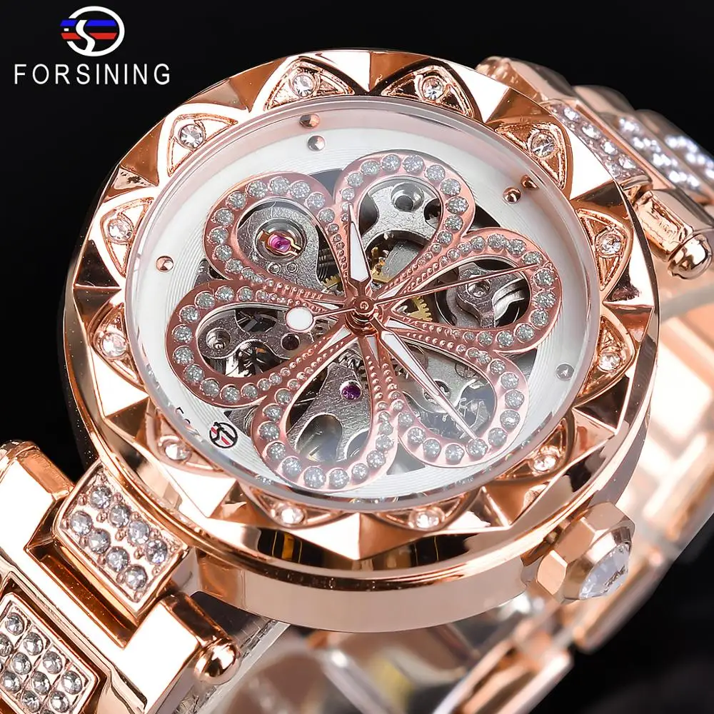 Forsining Top Brand Luxury Women Watch Fashion Diamond Female Watches Automatic Machanical Watch Waterproof Stylish Ladies Clock