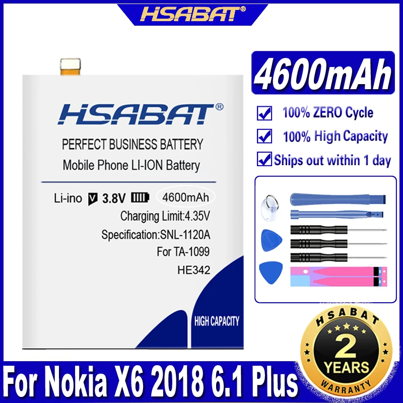 HSABAT HE 342 HE342 HE361 BQ-5732L 4600mAh Battery For Nokia X6 2018 6.1 Plus TA-1099 X5 TA-1109 5.1 Plus