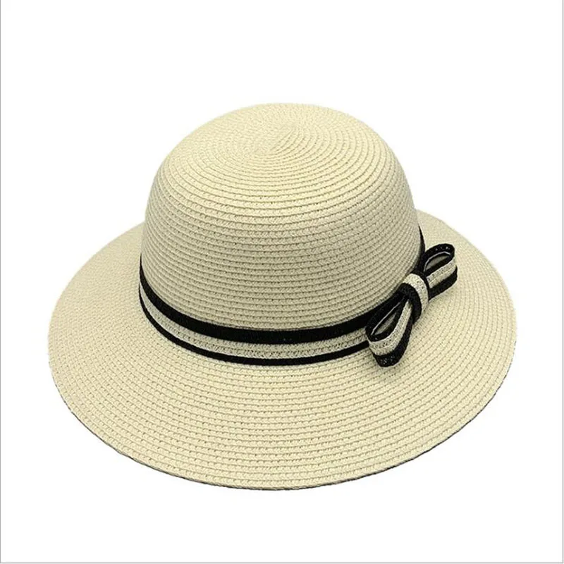 Bucket style folding warp knitted dome eaves design nice women's summer monochrome travel holiday sun protection straw hats