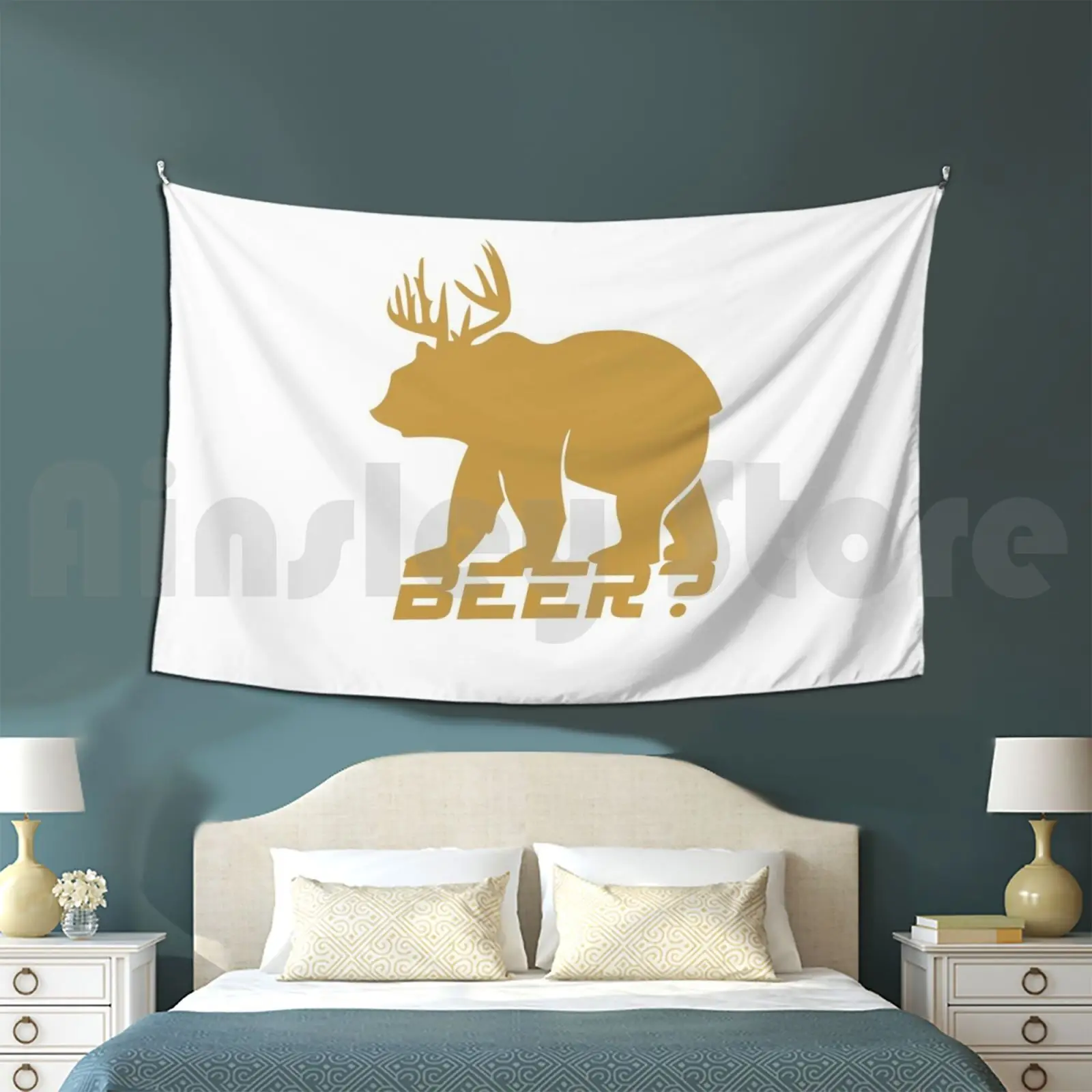 Bear Beer Tapestry Living Room Bedroom Beer Bear Funny Deer Drinking Humor Drink Party Vintage Drunk Food Hunting Retro Animal