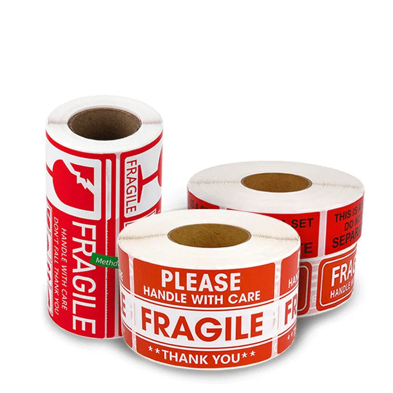 1Roll Fragile Stickers Handle with Care Warning Labels Factory Supermarket Hospital Logistics Shipping Packing Tape Decoration