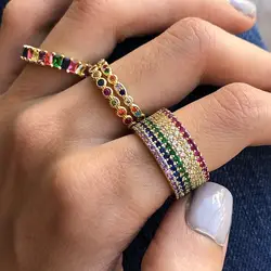 925 Silver Colorful Cz Eternity Band Ring Thin Skinny Engagement Birthstone Rainbow Color Classic Simple Round Circle Rings 2024