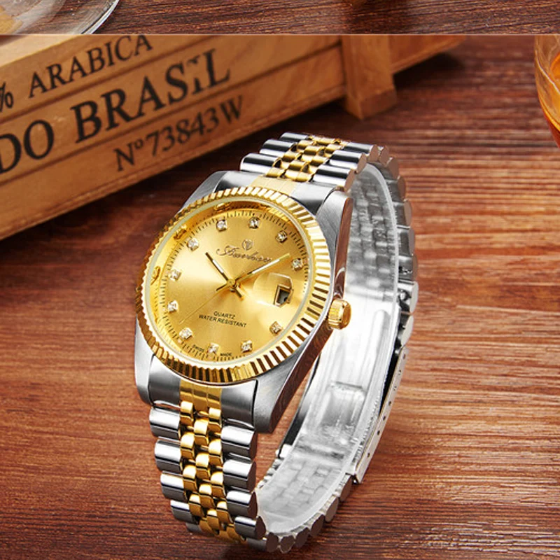 Reloj de moda luminoso para hombre y mujer, pulsera de cuarzo resistente al agua con correa de acero con cara de diamante, Calendario Electrónico de alto grado