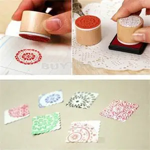 DIY 6pcs/SET Assorted Retro Vintage Floral Flower Pattern Round Wooden Rubber Stamp ScrapbookAA