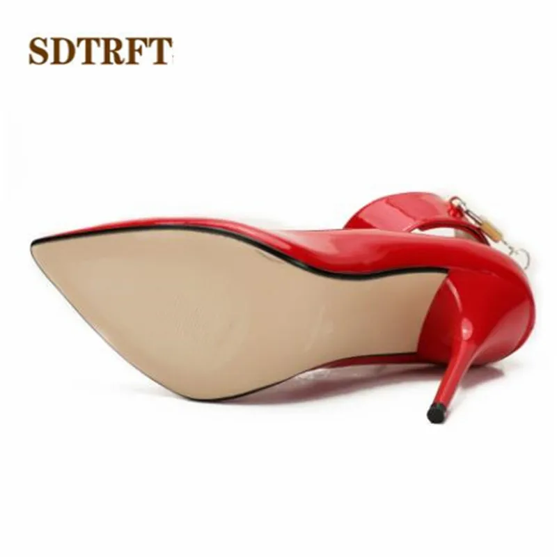 SDTRFT 12cm Thin Heels Pumps Pointed Toe Ladies Crossdresser Shiny Ballet Locked Padlocks Fetish Women Ballet Shoes Stilettos