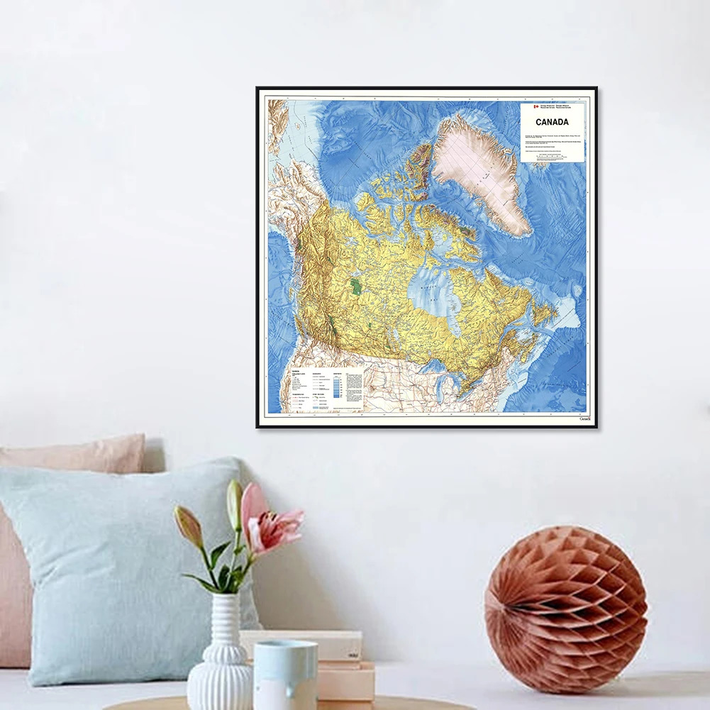 60*60cm The Vintage Canada Map In 1983 Canvas Painting Wall Art Poster Classroom Home Decoration Children School Supplies