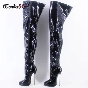 Wonderheel-Botas de couro envernizado para meninas, boate sexy, salto alto extremo, plataforma metálica, novo, Wonderheel, 16cm 8 principais vendas botas mulher maravilha - №8