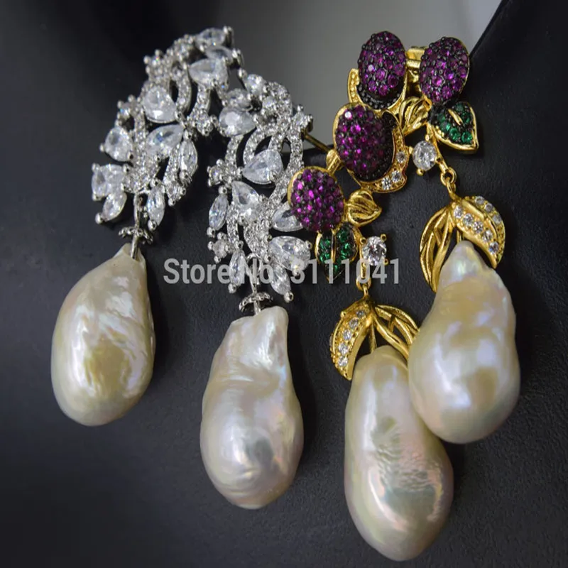 

one pair white freshwater keshi pearl drop baroque 18-20mm hook earrings FPPJ