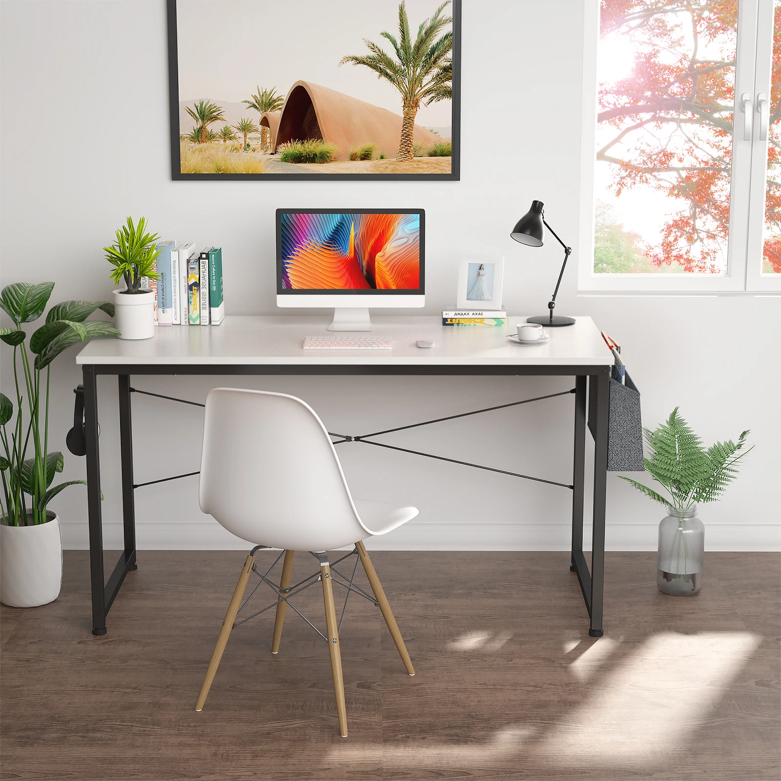 Office Desk Computer Desk 47 inch Home Office Writing Study Desk  Modern Simple Style Laptop Table with Storage Bag White