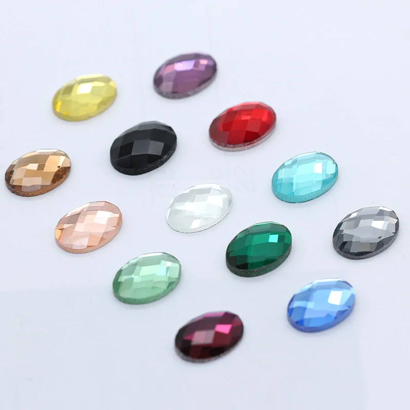 20pcs 8x10 10x14 13x18mm 18x25mm Folied back Oval Wedding Dress Rhinestones Glass Diy Glue-On Button Jewelry Making accessories