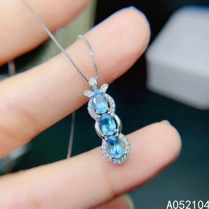 

KJJEAXCMY fine jewelry 925 Sterling Silver inlaid natural Blue Topaz Women exquisite vintage new pod GEM PENDANT necklace suppor