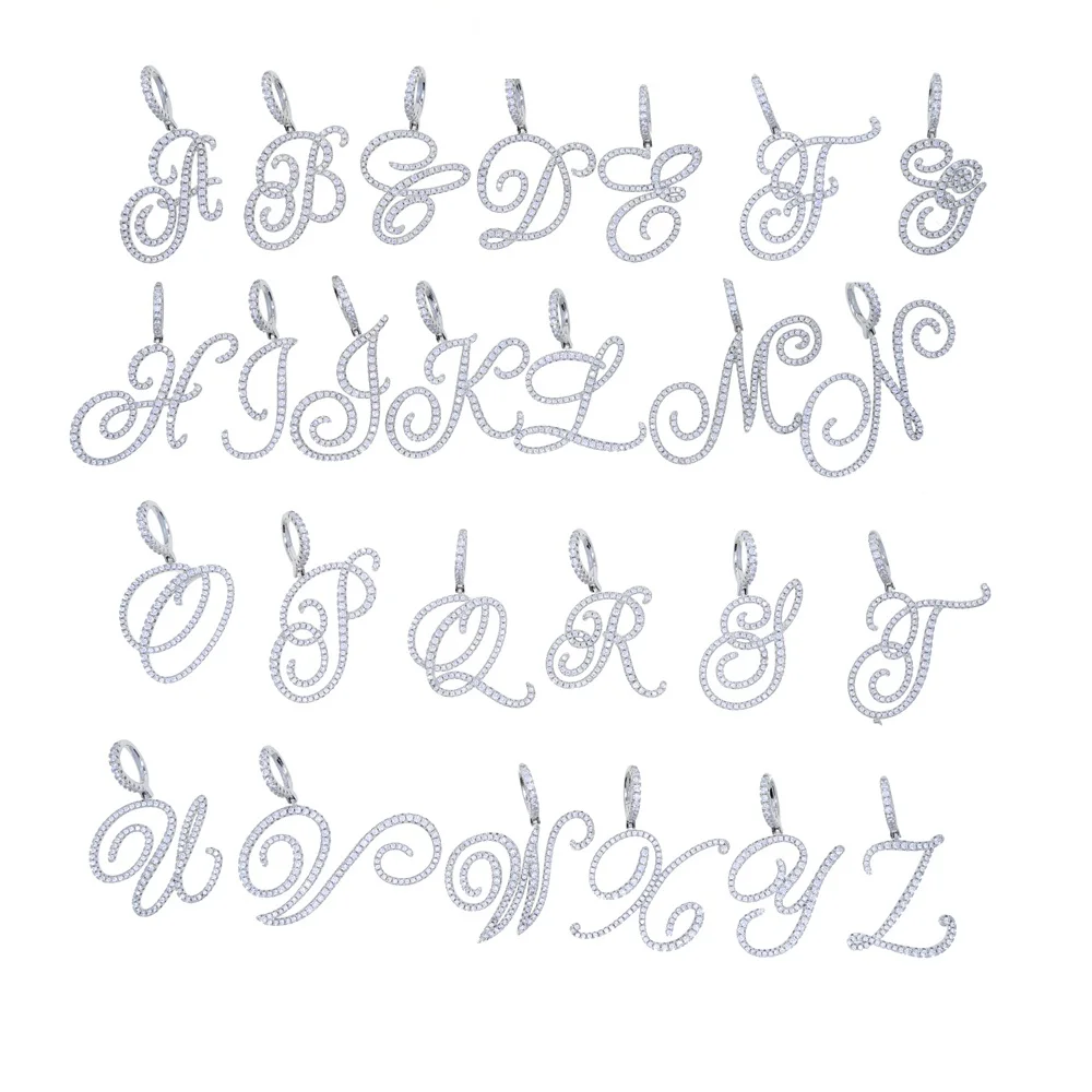 Cursive 26-Buchstaben-Anhänger-Halskette, Micro Pave 5A, Zirkonia, CZ, Alphabet, Namensschmuck – Detail 7