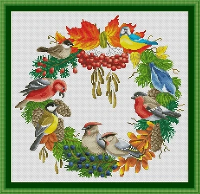 

Counted Cross Stitch Kits for Embroidery Needlework Sets, Garland Series, Fruits and Birds, 11CT, 14CT, 18CT, DIY