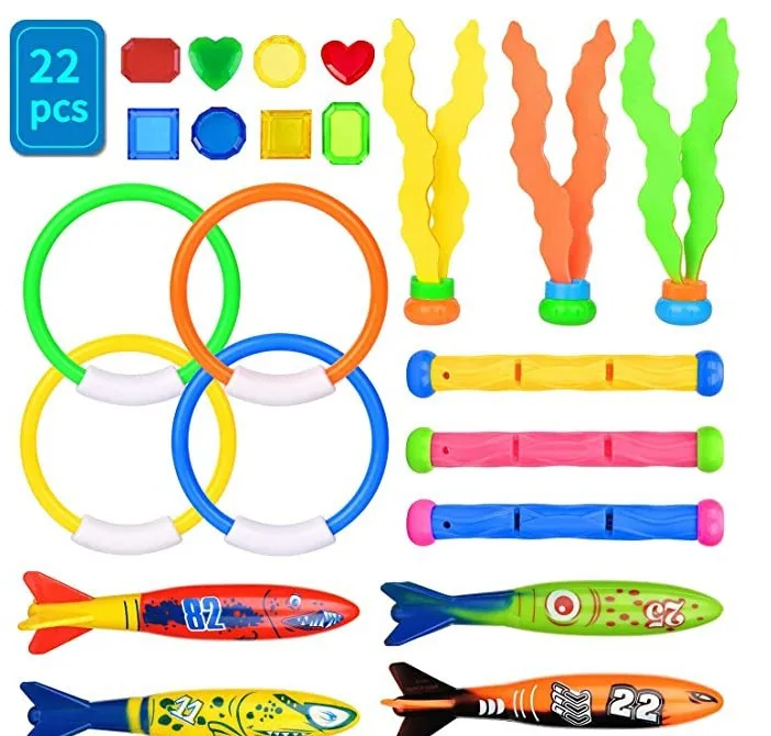 Diving Torpedo Rocket Throwing Toys Pool Diving Game Summer Torpedo Robber Child Underwater Diving Stick Water Toy 18-22pcs