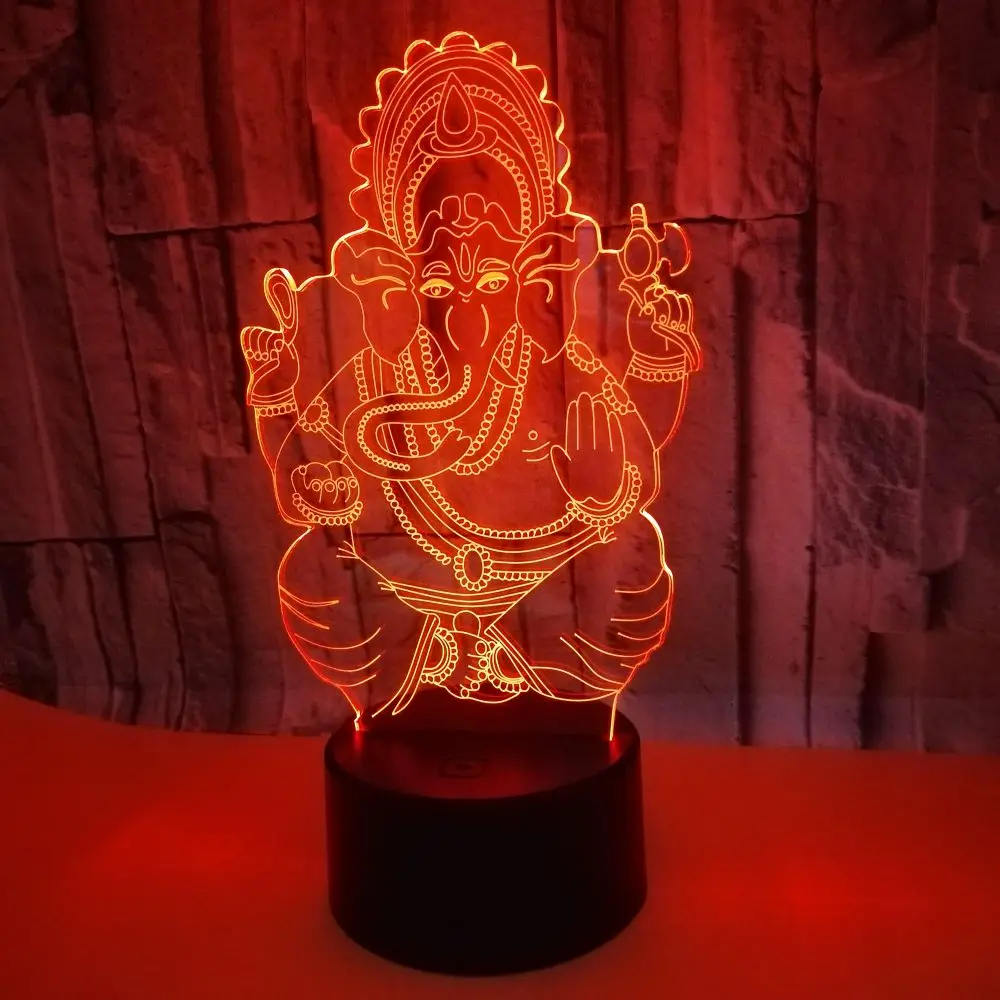 3D LED India Lord Elephant Night Light Visual 7 Colors Ganesha Table Desk Lamp Birthday New Year Xmas Kids Sleep Lighting Gifts