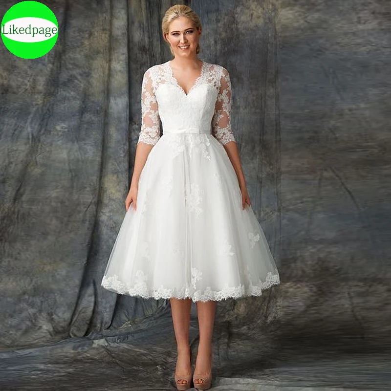 

Short Wedding Dress 2020 Half Sleeve Vestido De Novia Corto Lace Appliques Robe Mariage Plus Size Trouwjurk Sukienka Na Wesele