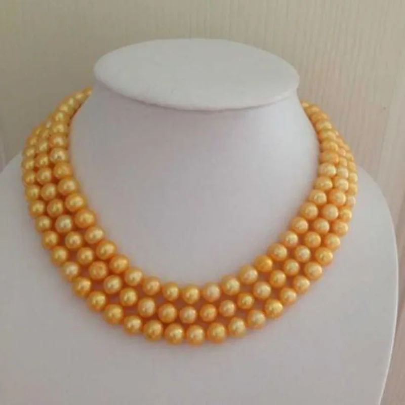 8-9mm natural south seas gold pearl necklace 48inch 14k/20 gold