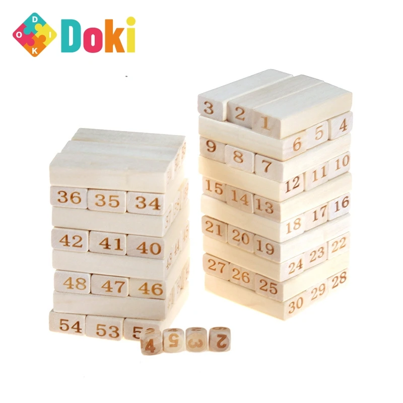 Doki ของเล่นไม้ขนาดใหญ่ Domino Building Blocks ของเล่น Tower เกมเด็กของเล่นเพื่อการศึกษาเด็ก Dominoes ซ้อนรถไฟของเล่น