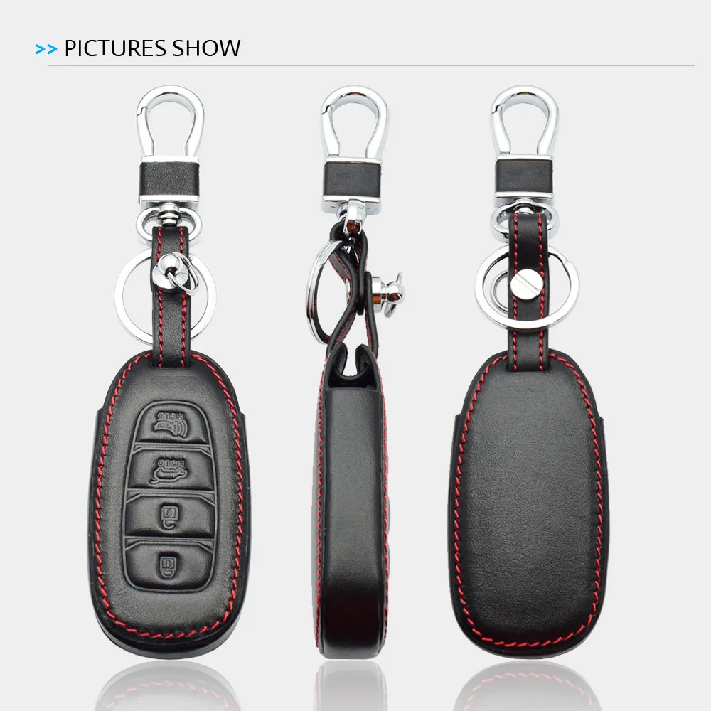 Leather Car Key Case For Hyundai Palisade Grandeur Azera Elantra GT Kona 2018 2019 Smart Remote Fob Protector Cover Accessories