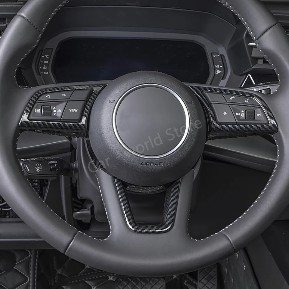 For Audi A3 Steering Wheel Decoration Cover Steering Wheel Stickers Carbon Fiber Color Fit Audi A3 8Y 2021 Interior Accessories