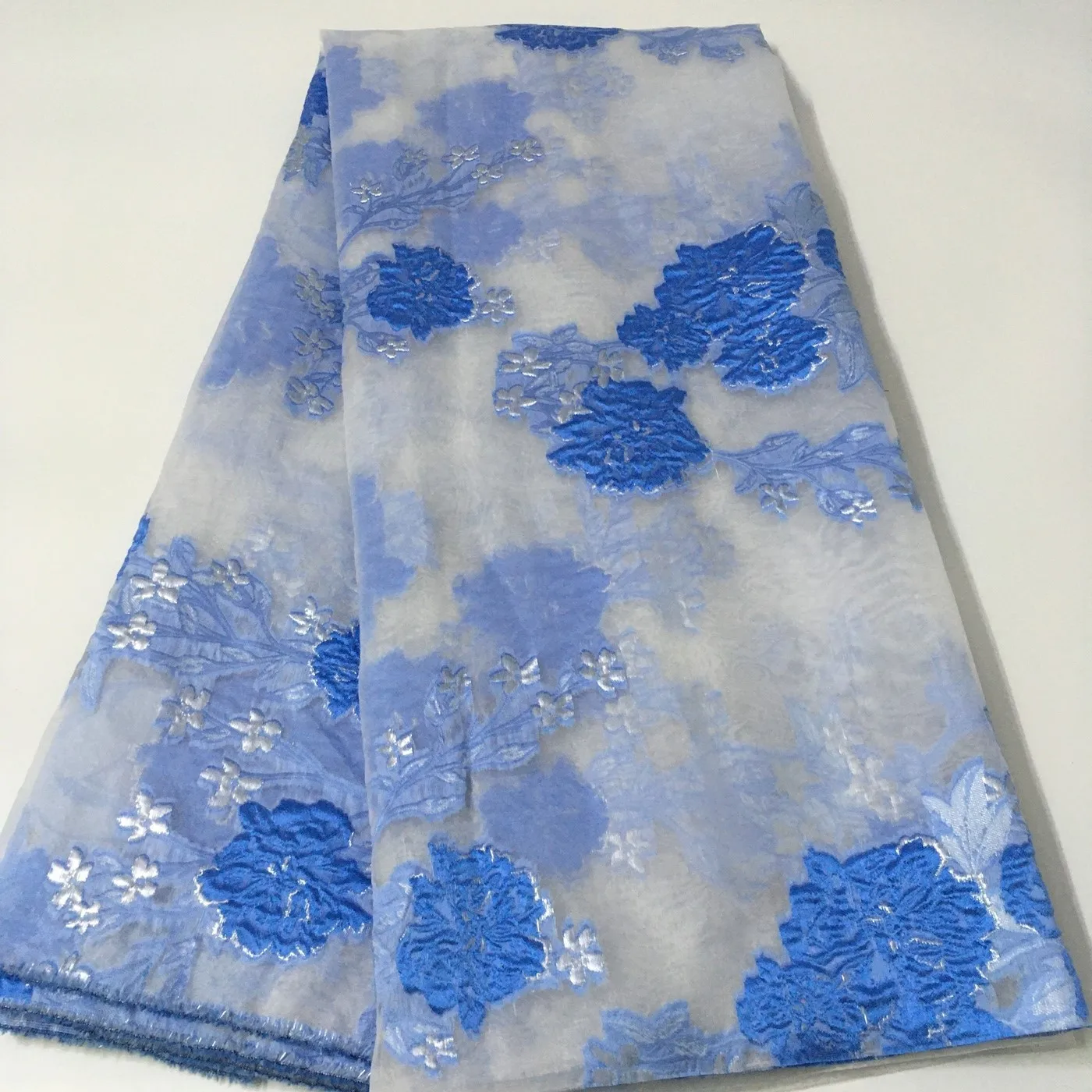 

Blue African jacquard lace fabric Nigerian French tulle lace high quality brocade lace dubai style for wedding dress KJK21103A