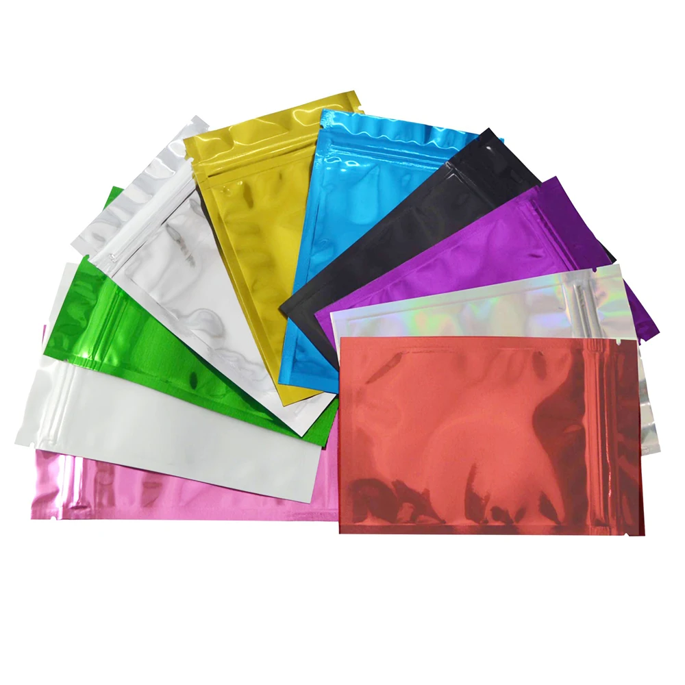 

Glossy Colors Red White Black Heat Sealable Zipper Top Food Storage Bags Aluminum Foil Zip Lock Plastic Bag Flat Pouches 100pcs