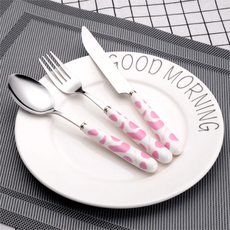 Pink Reusable Fork Spoon Knife Set Pearl Table Cute Steak Eco Friendly Cutlery Set Dessert Kitchen set Tableware Dropshopping