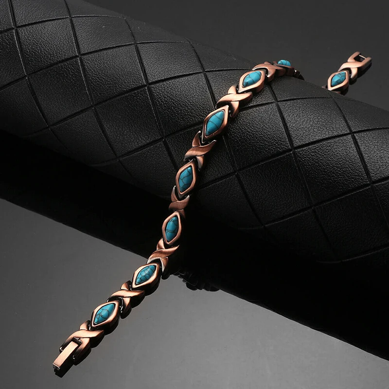 Oktrendy Red Copper Magnetic Bangle Bracelets with Natural Gem Stone Women Blue Stone Copper Magnetic Bracelet