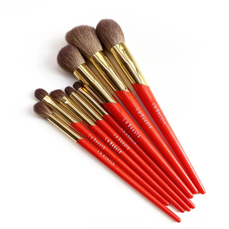 La Beaute Chinese-Red Brush Set - Saihoko Goat Hair 8-Brushes Face & Eye Kit