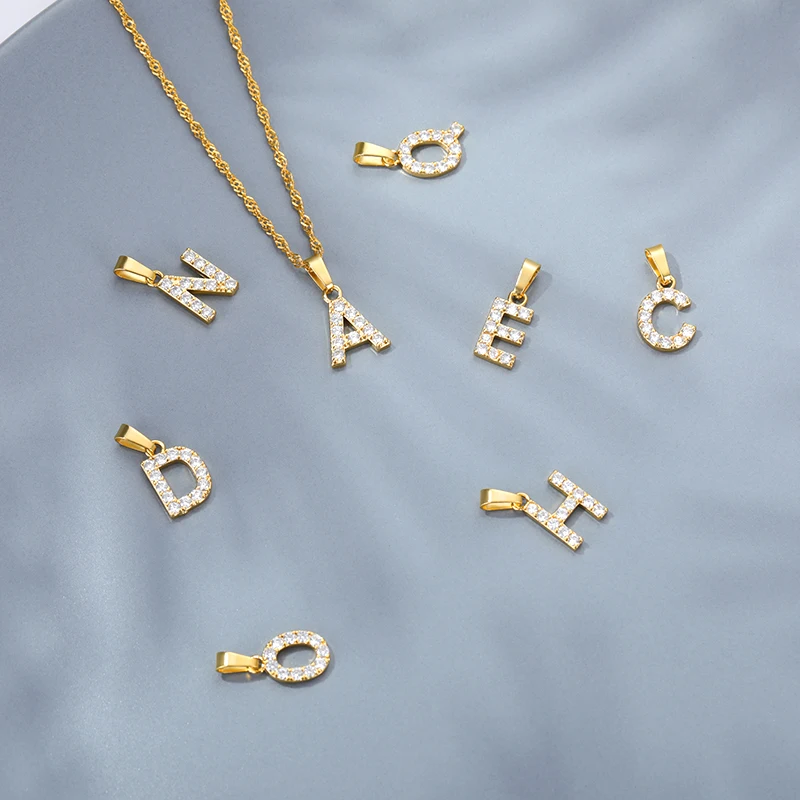 Exquisite Zircon Letters Initial Necklace For Women Men Water Wave Chain A-Z Alphabet Pendant Necklace Couple Jewelry Gifts