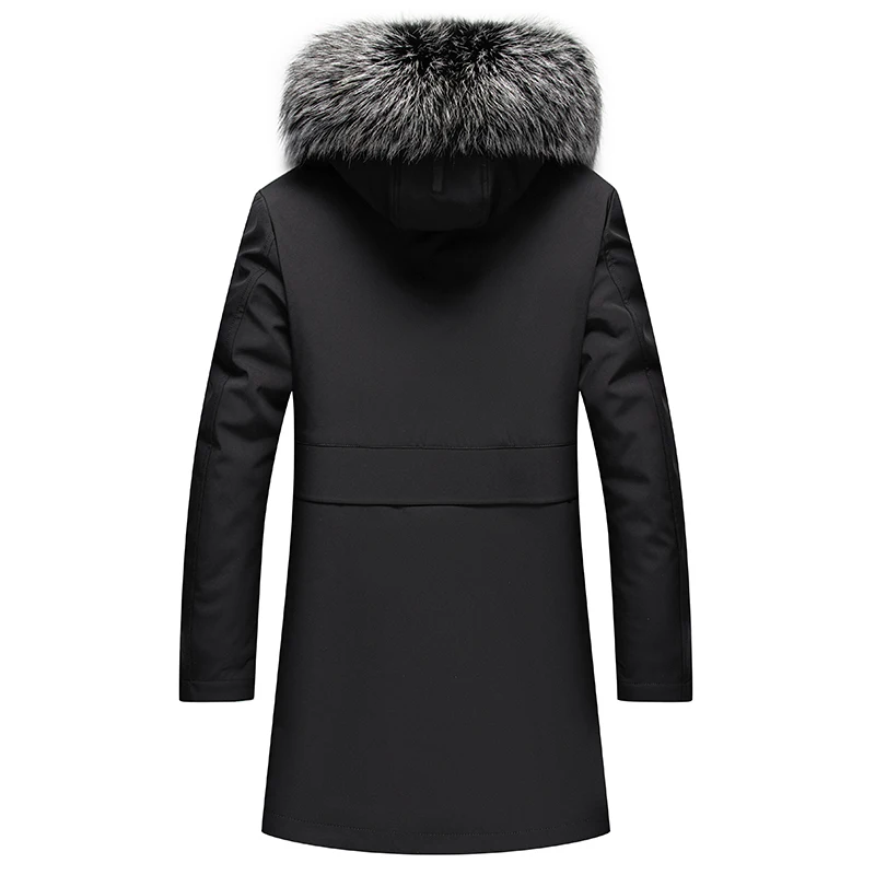 2025 جواكت شتوية الرجال الدافئة كبيرة الثعلب الفراء طوق معاطف سوداء جاكيتات للرجال منتصف طول معاطف الفراء في الهواء الطلق ، أحجام كبيرة M-4XL