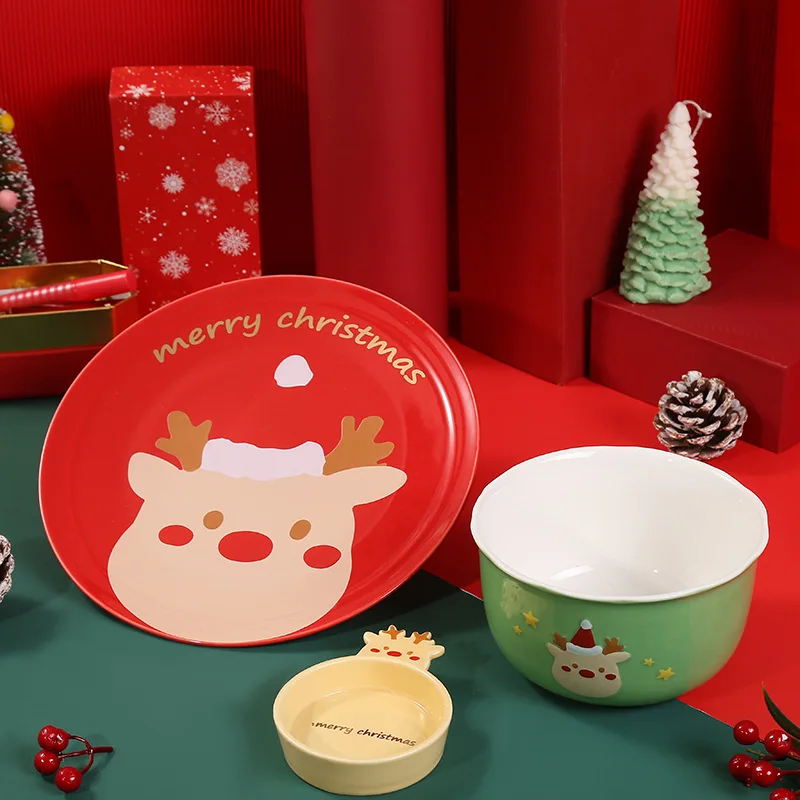 Christmas Dinner Plate Cartoon Santa Claus Food Dish Microwave-Heatable Food Container Ceramic Dishes Soup Bowl Saucer Tableware