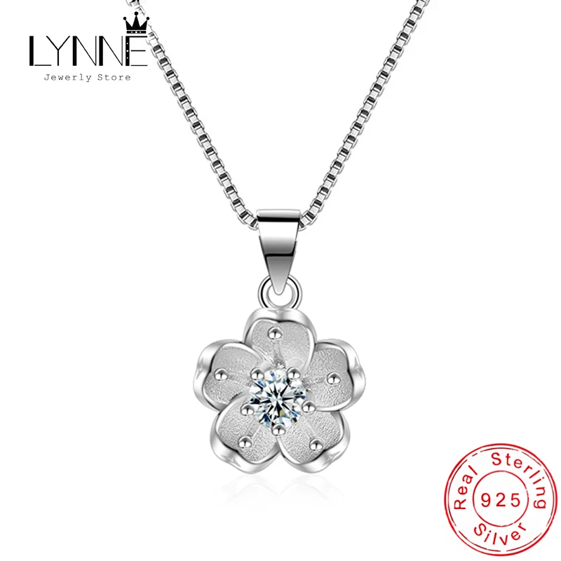 

New Fashion Flowers Zircon CZ Pendant Neckalce 925 Sterling Silver Sakura Rhinestone Charm Clavicle Necklaces Women Jewelry Gift