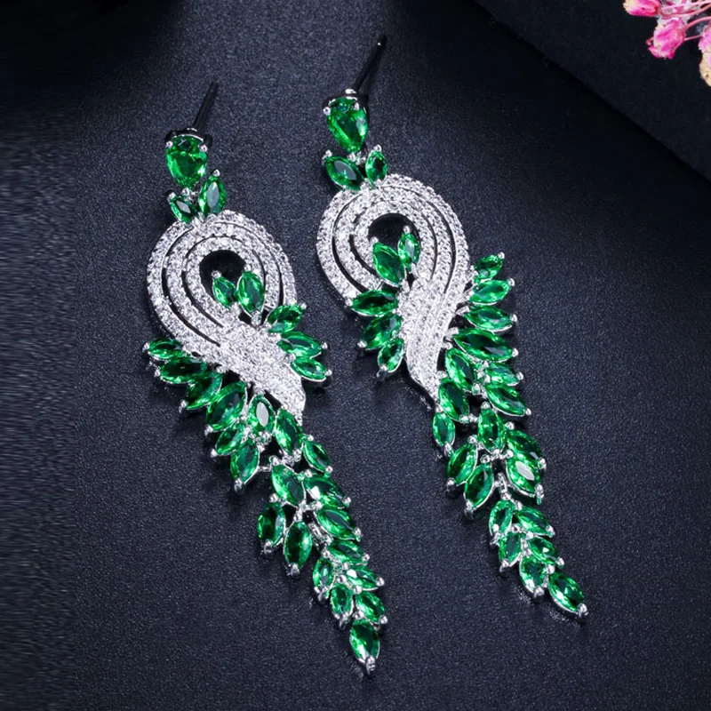 Pera Luxury Right and Left Asymmetric Design Marquise Cut Blue Cubic Zirconia Women Party Jewelry Long Tassel Drop Earrings E226