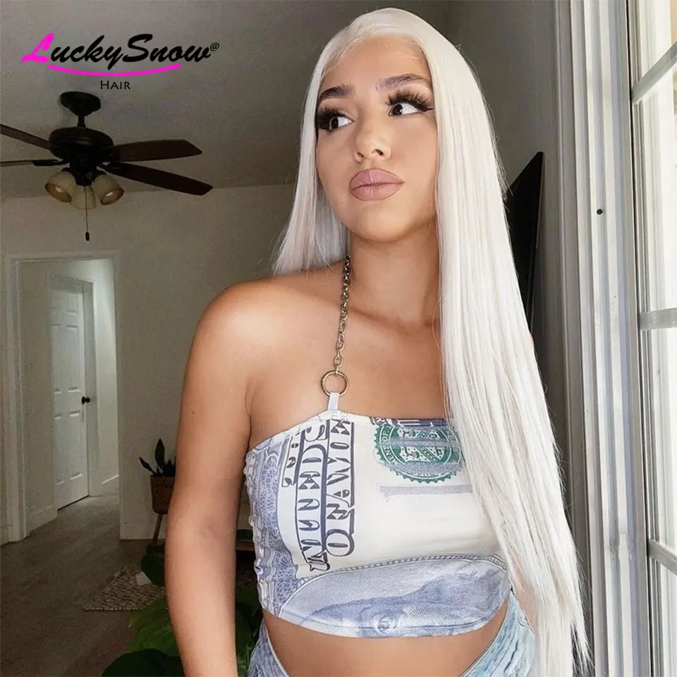 

2026 Beauty White Bone Straight Brazilian Colored Human Hair Wig 13x4 HD Lace Frontal Wigs 180 Density For Women High Quality