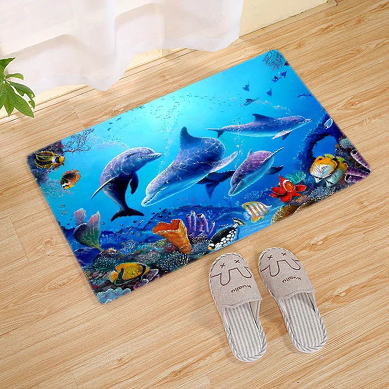 Undersea World Doormat Bathroom Kitchen Floor Mat Door Rugs Nordic Fish Dolphin Carpet Non-Slip Mat 3 Sizes felpudo paillasson