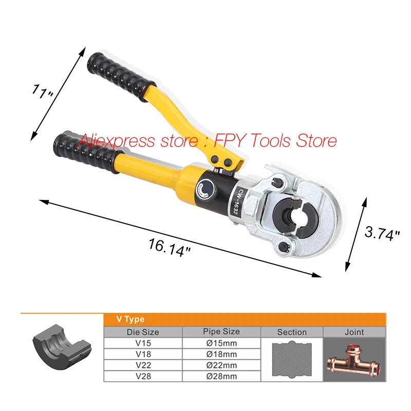 Hydraulic Stainless Steel Pipe Crimping Tools CW-1632 Pressing Plumbing Tools for Pex Pipe with V Jaws GC-1632