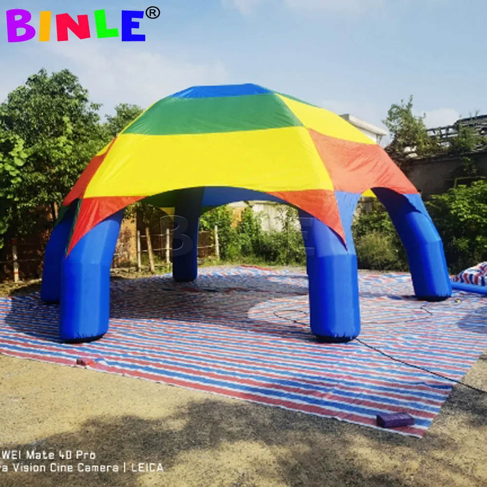 8m Giant Colorful Inflatable Spider Tent With Rainbow Color And Blue Beams Event Canopy Marquee Party Gazebo For Advertising