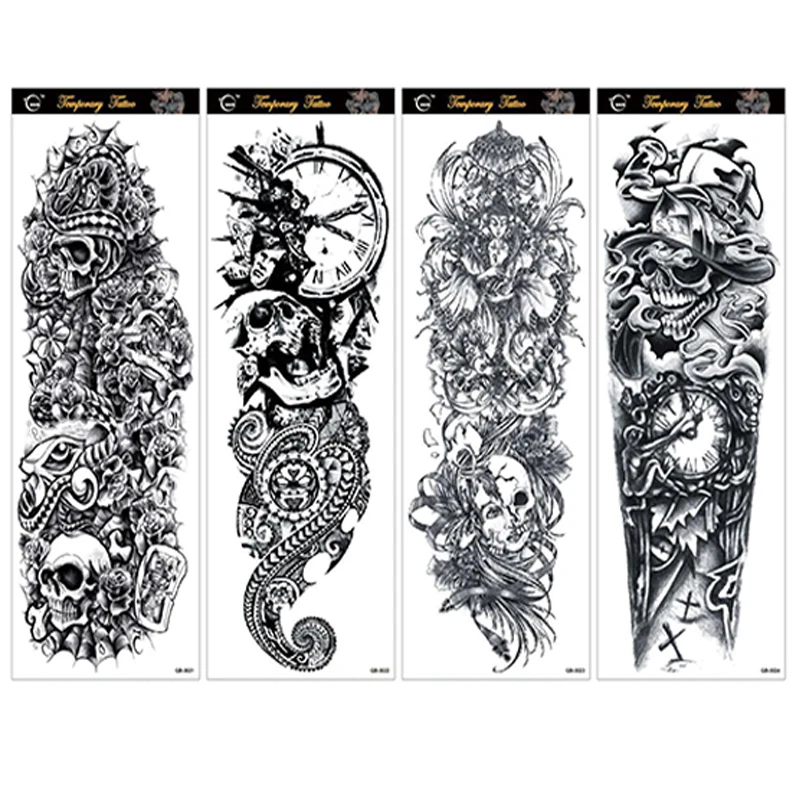 20 Sheets Large Full Arm Temporary Tattoo Sticker Men Women Cool Skull Forest Fish Leg Shoulder Sleeve Fake Body Art Totem