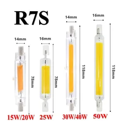 R7S LED tubo di vetro 78MM 15W 20W lampadina COB 118MM 30W 40W R7S lampada di mais J78 J118 AC220V 110V sostituire la luce alogena 50W Lampadas