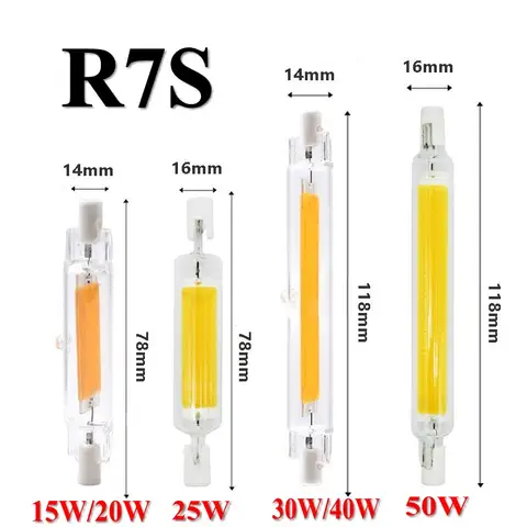 R7S LED Glass Tube 78MM 15W 20W COB Bulb 118MM 30W 40W R7S Corn Lamp J78 J118 AC220V 110V Replace Halogen Light 50W Lampadas