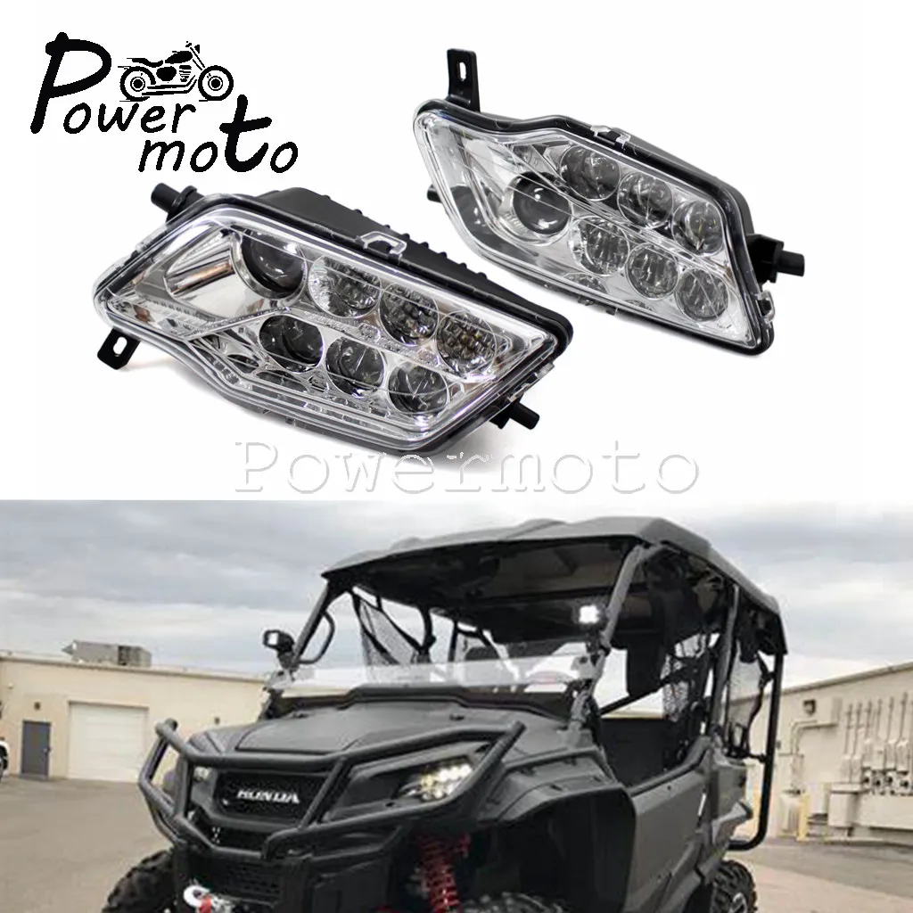 1Pair Black OEM LED H4 Pair Chrome Front Head Light Motorcycle Headlamp Assembly For Honda Pioneer 1000 SXS1000M3 SXS1000M5 2016