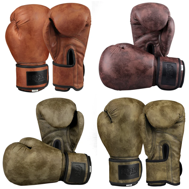GINGPAI Wysokiej jakości rękawice bokserskie dla dorosłych mężczyzn i kobiet Pu Leather Retro Rękawiczki MMA Muay Thai Sanda Equipment 8 10 12oz
